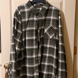 Plaid Button-Up Shirt - Green and White